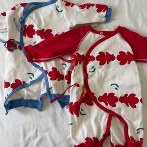 Red & White Leaf-Print Baby Kimono Rompers (Set of 2)